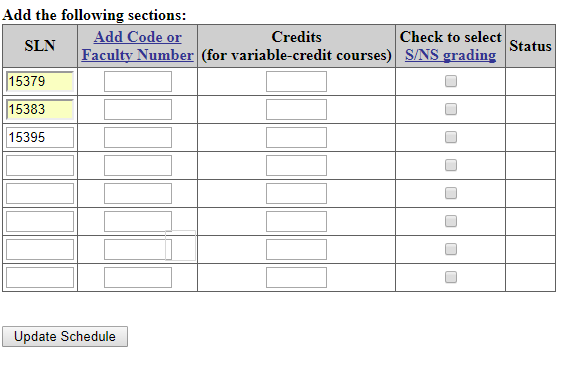 Registration screen